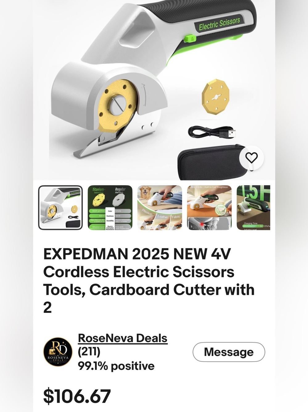 NWT 4V Cordless Electric Scissors Cutter - White and Gold